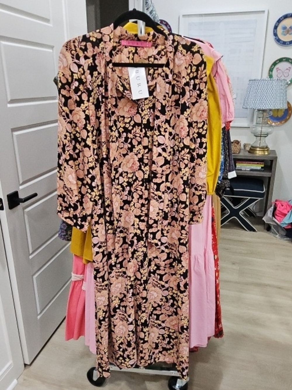 Floral Long Sleeve Maxi Dress - Black & Blush